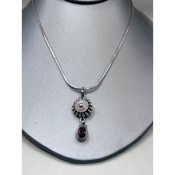 Jewelry - 925 Italy Garnet Morganite Sterling Silver Pendant Necklace Gemstone